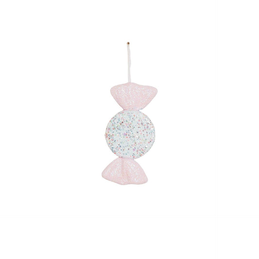 Kersthanger - Snoepgoed rond - Foam - Roze/ Glitters - 28x15cm