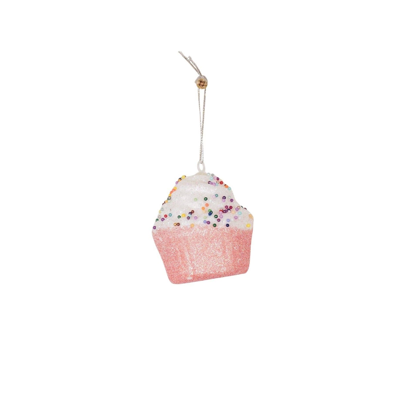 Kersthangers - 3 cupcakes - schuimroze/ Disco Dip- S3- 6 cm